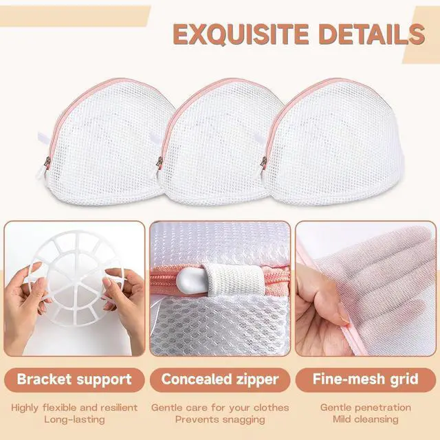 Alt view image 3 of 7 - 3PCS Bra Washing Bag,Bra Bag for Washing Machine,Mesh Wash Bag for Bras with Zipper,Large Laundry Bag for Bras Women Lingerie
