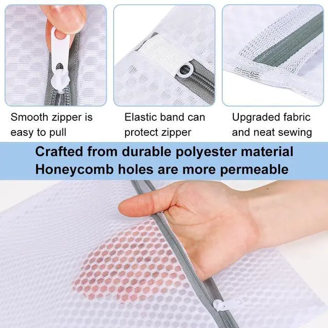 Alt view image 3 of 7 - 3Pcs Mesh Laundry Bags for Delicates, Honeycomb Mesh Wash Bags with Zipper for Washing Machine, Shoes, Lingerie, Socks and Stuffed Toys (Medium, 12.5 x 16Inches)