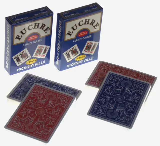 Main image of Euchre Card Game Set | 4 Pre-Stripped Decks (9-Ace) with Blank Counter Cards | 2 Red & 2 Blue Decks | Classic Euchre Playing Cards - Improved Durability
