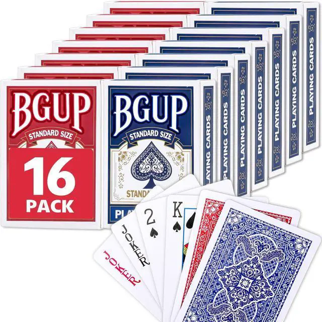 Main image of Playing Cards, 16 Decks of Cards Bulk Standard Size Poker Cards, Perfect for Classic Card Games, Party Games, Blackjack, Card Games for Families & Magic Performances (Red/Blue)