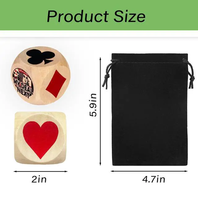 Alt view image 2 of 7 - 2-Pack Trump Marker Dice, 2 Inch Wooden Euchre Cubes with Velvet Storage Bag, Trump Suit Indicator for Euchre, Pinochle, Bridge, Poker