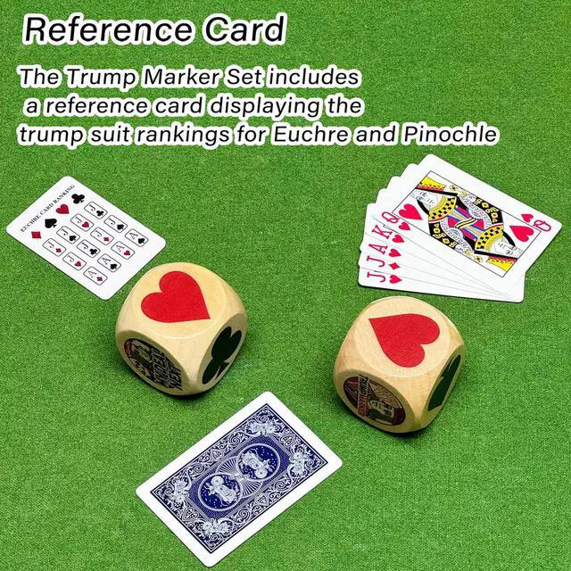 Alt view image 4 of 7 - 2-Pack Trump Marker Dice, 2 Inch Wooden Euchre Cubes with Velvet Storage Bag, Trump Suit Indicator for Euchre, Pinochle, Bridge, Poker
