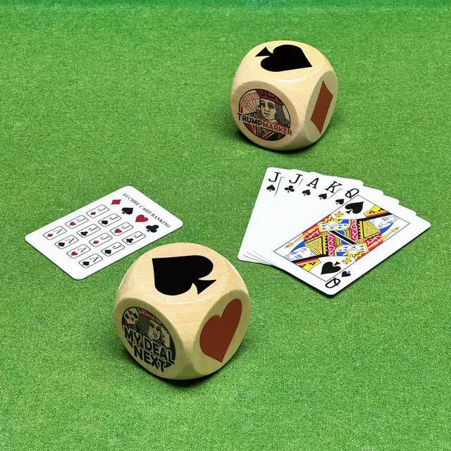 Alt view image 6 of 7 - 2-Pack Trump Marker Dice, 2 Inch Wooden Euchre Cubes with Velvet Storage Bag, Trump Suit Indicator for Euchre, Pinochle, Bridge, Poker