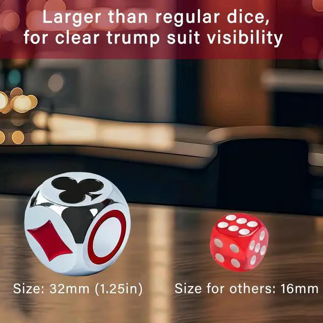 Alt view image 5 of 7 - Premium Trump Marker Dice, 1.25 Inch Metal Euchre Cube with Velvet Storage Bag, Trump Indicator for Euchre, Pinochle, Bridge, Poker, and Other Card Games