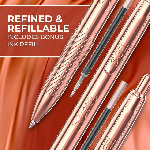 Alt view image 4 of 7 - S-Gel Pens, Copper Metal Body, Medium Point (0.7mm), Black Gel Ink, Includes 2 Pens and 2 Additional Ink Refills