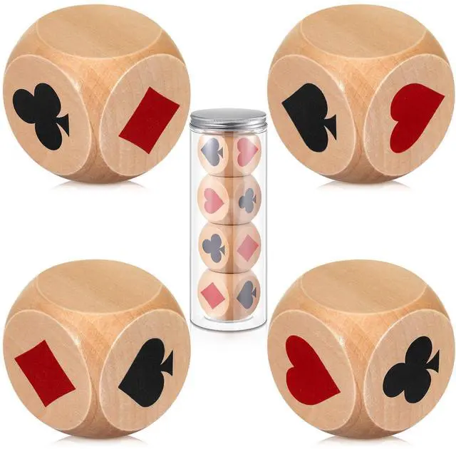 Main image of 4 Pcs Wooden Marker Dice with Storage Box Big Size 1.57''(4cm) Ace Indicator Wooden Suit Dice Cube Clear Prints Euchre Cube Great Gift for Euchre Poker Cards Game (Brown,1.57'')