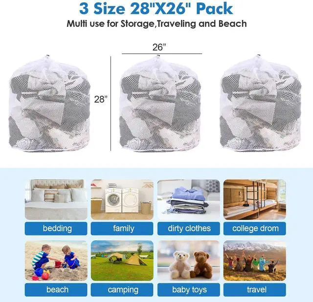 Alt view image 5 of 6 - 3 Pack XXL Mesh Laundry Bags for Delicates, Extra Large Laundry Wash Bags for Clothes,Bed Linen,Toys with Drawstring Closure Sturdy(3 XXLarge 28 x 26 Inches)