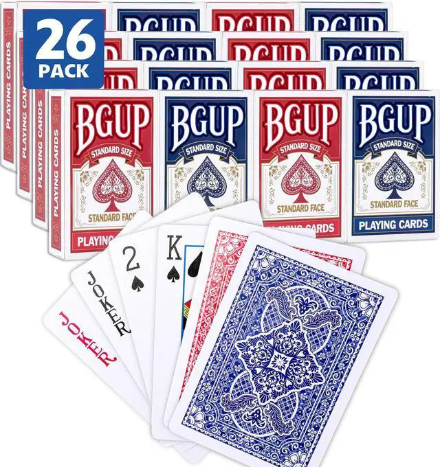 Main image of Playing Cards, 26 Decks of Cards Bulk Standard Size Poker Cards, Perfect for Classic Card Games, Party Games, Blackjack, Card Games for Families & Magic Performances (Red/Blue)