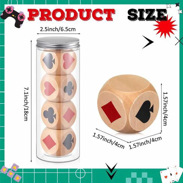 Alt view image 2 of 7 - 4 Pcs Wooden Marker Dice with Storage Box Big Size 1.57''(4cm) Ace Indicator Wooden Suit Dice Cube Clear Prints Euchre Cube Great Gift for Euchre Poker Cards Game (Brown,1.57'')