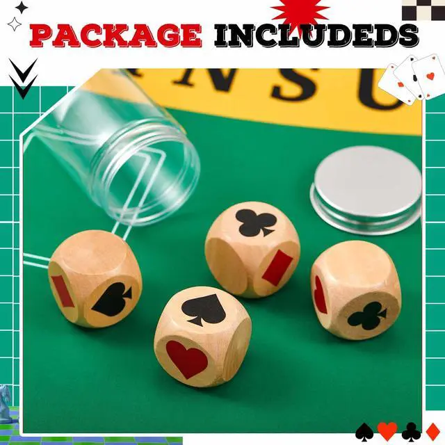 Alt view image 4 of 7 - 4 Pcs Wooden Marker Dice with Storage Box Big Size 1.57''(4cm) Ace Indicator Wooden Suit Dice Cube Clear Prints Euchre Cube Great Gift for Euchre Poker Cards Game (Brown,1.57'')