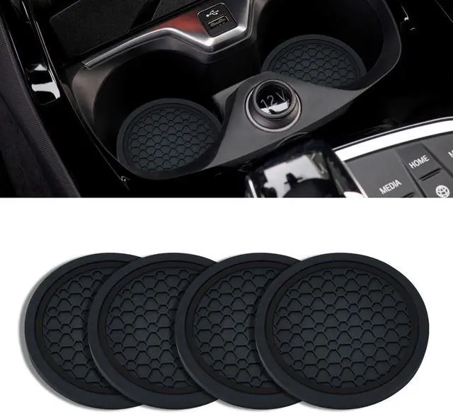 Main image of 4PCS Car Cup Holder Coasters, 2.75 Inch Non-Slip Insert Cup Holder Pad, Dustproof Automotive Interior Accessories Mat, Universal for Trucks, Vehicles, RVs and More (Black)
