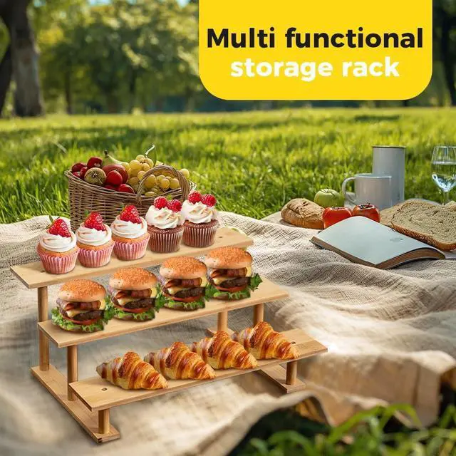 Alt view image 5 of 7 - Bamboo and Wood 3 Tier Cupcake Stand, Food Display Risers for Party , Statues and Lego Displays, Cologne Stand, Perfume Display Stand3 Tier1Pack