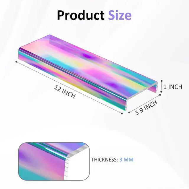 Alt view image 2 of 6 - Acrylic Shelf Riser 12x3.9x1 pack of 2, Iridescent Display Shelf 12 for Shoes, Glasses, Plants, Home Decors, Perfume, 12x3.9x1 Inch