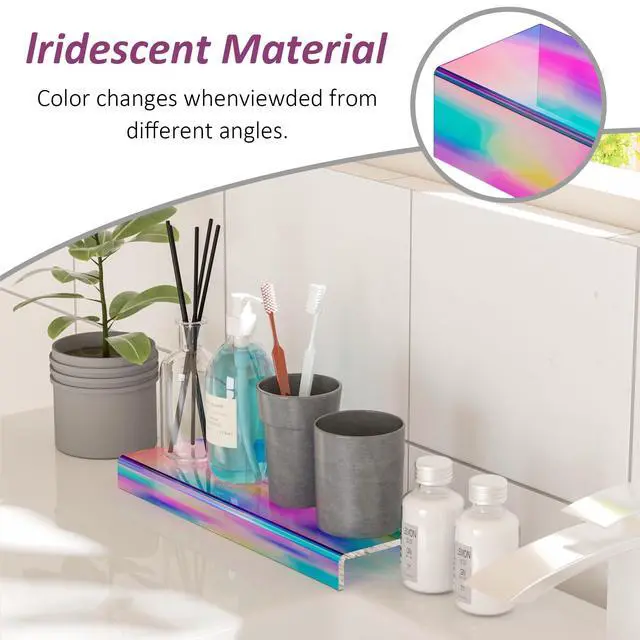 Alt view image 4 of 6 - Acrylic Shelf Riser 12x3.9x1 pack of 2, Iridescent Display Shelf 12 for Shoes, Glasses, Plants, Home Decors, Perfume, 12x3.9x1 Inch