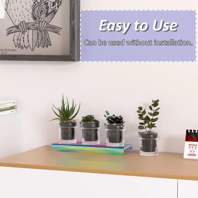 Alt view image 5 of 6 - Acrylic Shelf Riser 12x3.9x1 pack of 2, Iridescent Display Shelf 12 for Shoes, Glasses, Plants, Home Decors, Perfume, 12x3.9x1 Inch