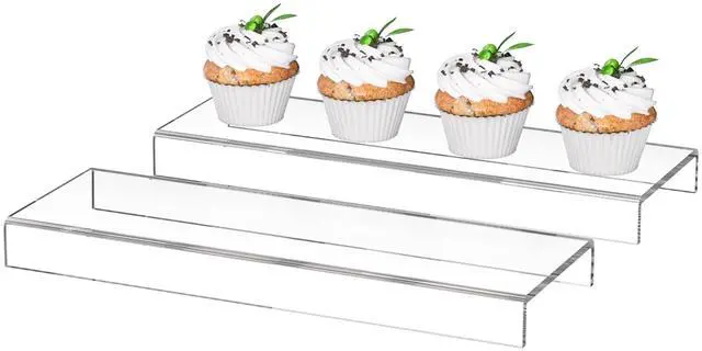 Main image of Acrylic Shelf Riser 12x3.9x1 pack of 2, Clear Display Shelf 12 for Shoes, Glasses, Plants, Home Decors, Perfume, 12x3.9x1 Inch
