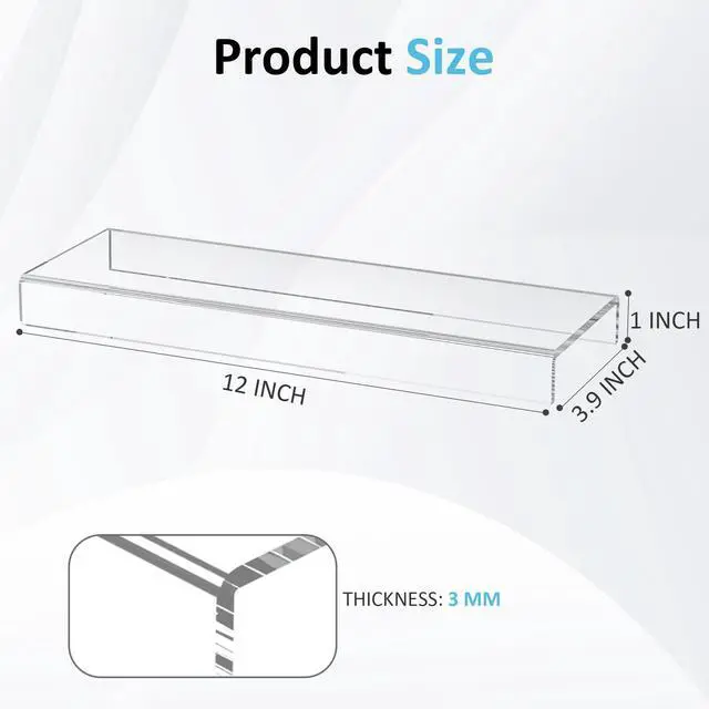 Alt view image 2 of 6 - Acrylic Shelf Riser 12x3.9x1 pack of 2, Clear Display Shelf 12 for Shoes, Glasses, Plants, Home Decors, Perfume, 12x3.9x1 Inch