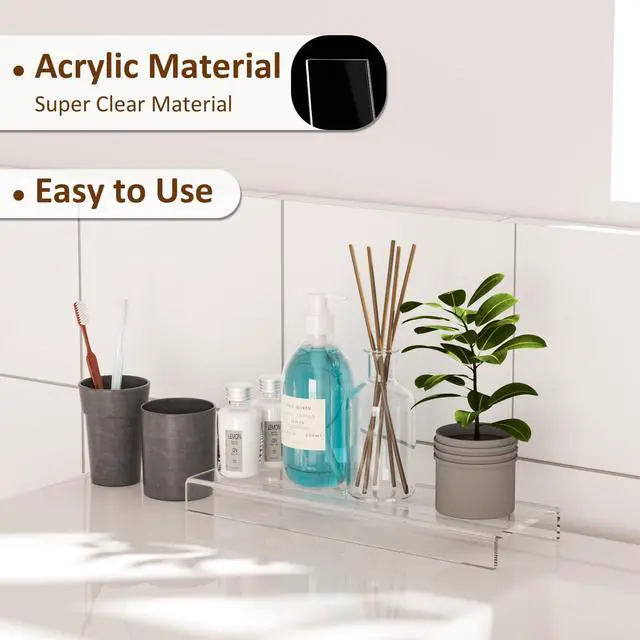 Alt view image 4 of 6 - Acrylic Shelf Riser 12x3.9x1 pack of 2, Clear Display Shelf 12 for Shoes, Glasses, Plants, Home Decors, Perfume, 12x3.9x1 Inch