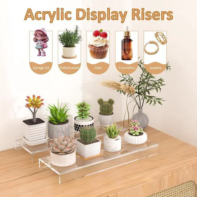 Alt view image 3 of 6 - Acrylic Shelf Riser 12x3.9x1 pack of 2, Clear Display Shelf 12 for Shoes, Glasses, Plants, Home Decors, Perfume, 12x3.9x1 Inch
