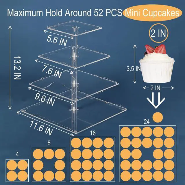 Alt view image 2 of 7 - 4 Tier Premium Cupcake Stand Cupcake Holder, Acrylic Cupcake Tower with LED Yellow Light for Cupcakes, Dessert Table Display Set for Birthday, Bar, Decor Weddings, Parties Events