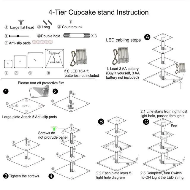 Alt view image 6 of 7 - 4 Tier Premium Cupcake Stand Cupcake Holder, Acrylic Cupcake Tower with LED Yellow Light for Cupcakes, Dessert Table Display Set for Birthday, Bar, Decor Weddings, Parties Events