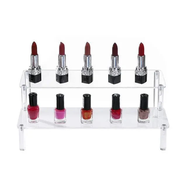 Alt view image 4 of 6 - Acrylic Clear 2-Tier Riser Display Shelf for Figures, Desserts Holder, Collections Organizer and Cosmetic Items Shelf (12" x 6.9" x 4.25")