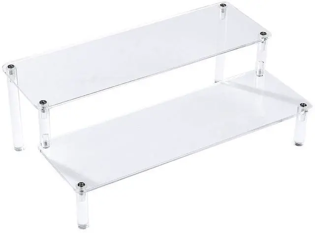Main image of Acrylic Clear 2-Tier Riser Display Shelf for Figures, Desserts Holder, Collections Organizer and Cosmetic Items Shelf (12" x 6.9" x 4.25")