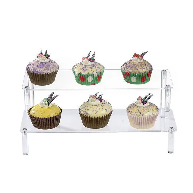 Alt view image 5 of 6 - Acrylic Clear 2-Tier Riser Display Shelf for Figures, Desserts Holder, Collections Organizer and Cosmetic Items Shelf (12" x 6.9" x 4.25")