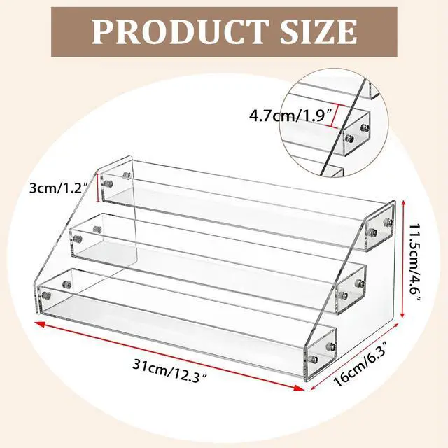 Alt view image 3 of 7 - Perfume Stand Organizer - 3 Tier Clear Display Shelf Plastic Display Risers for Perfume Nail Polish Organizer Rack,12.3L x 6.3W x 4.6H