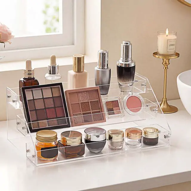 Alt view image 2 of 7 - Perfume Stand Organizer - 3 Tier Clear Display Shelf Plastic Display Risers for Perfume Nail Polish Organizer Rack,12.3L x 6.3W x 4.6H