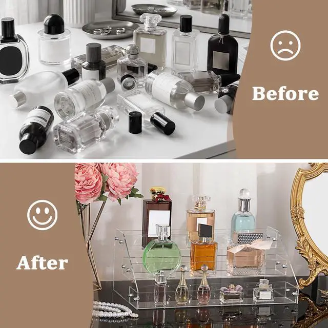 Alt view image 7 of 7 - Perfume Stand Organizer - 3 Tier Clear Display Shelf Plastic Display Risers for Perfume Nail Polish Organizer Rack,12.3L x 6.3W x 4.6H