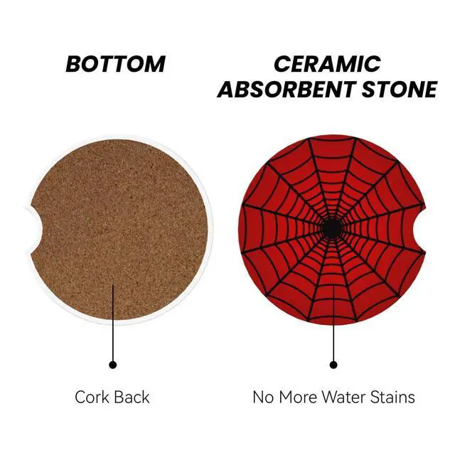 Alt view image 2 of 7 - 2-Pack Car Coasters Red Spider Web, 2.56"