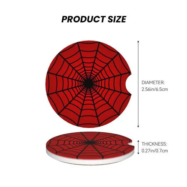 Alt view image 3 of 7 - 2-Pack Car Coasters Red Spider Web, 2.56"