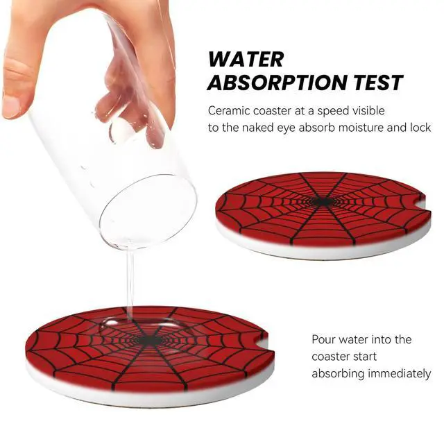 Alt view image 4 of 7 - 2-Pack Car Coasters Red Spider Web, 2.56"