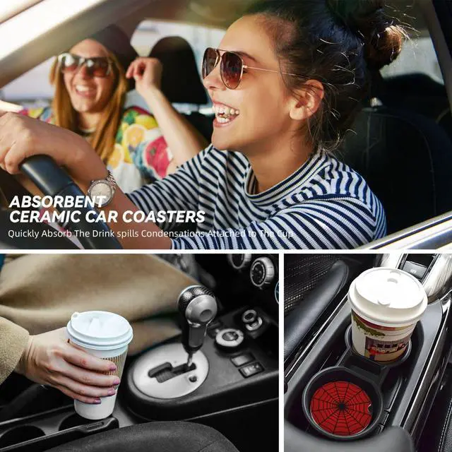 Alt view image 7 of 7 - 2-Pack Car Coasters Red Spider Web, 2.56"