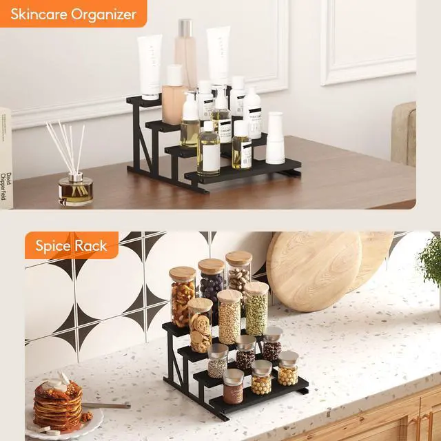 Alt view image 7 of 7 - Cologne Organizer for Men, Wooden Spice Rack, Cupcake Stand, 9.9" Display Riser for Perfume, Fragrance, Aftershave, Vanity, Bedroom, Bathroom Countertop Storage, Bkack, 1 Pcs
