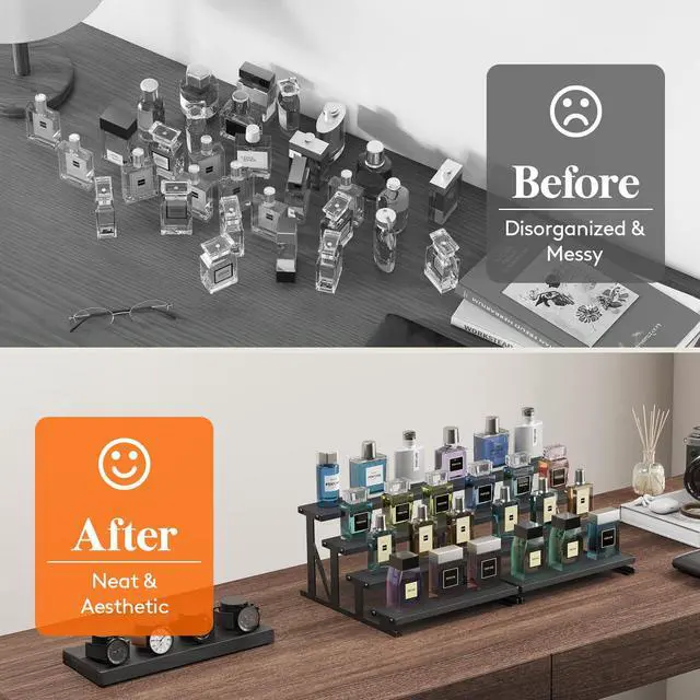 Alt view image 6 of 7 - Cologne Organizer for Men, Wooden Spice Rack, Cupcake Stand, 9.9" Display Riser for Perfume, Fragrance, Aftershave, Vanity, Bedroom, Bathroom Countertop Storage, Bkack, 1 Pcs