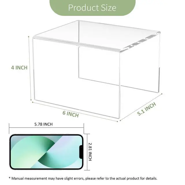 Alt view image 2 of 6 - Acrylic Shelf Riser 6x5.1x4 pack of 2, Clear Acrylic Stand for Figure, Cosmetics, Bags, Shoes, Toys, Collectibles, 6x5.1x4 Inch