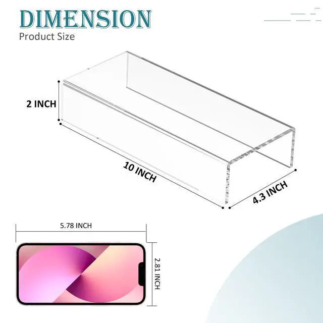 Alt view image 2 of 6 - Acrylic Shelf Riser 10x4.3x2 pack of 2, Clear Display Shelf 10 for Figure, Cosmetics, Bags, Shoes, Toys, Collectibles, 10x4.3x2 Inch