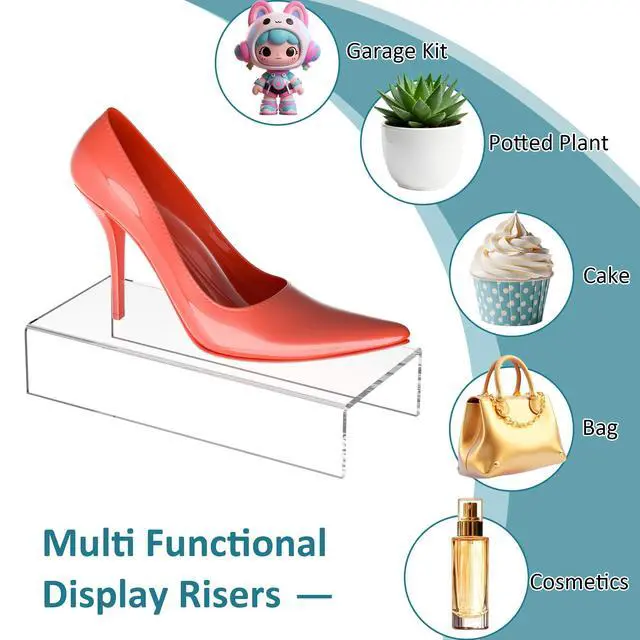 Alt view image 4 of 6 - Acrylic Shelf Riser 10x4.3x2 pack of 2, Clear Display Shelf 10 for Figure, Cosmetics, Bags, Shoes, Toys, Collectibles, 10x4.3x2 Inch
