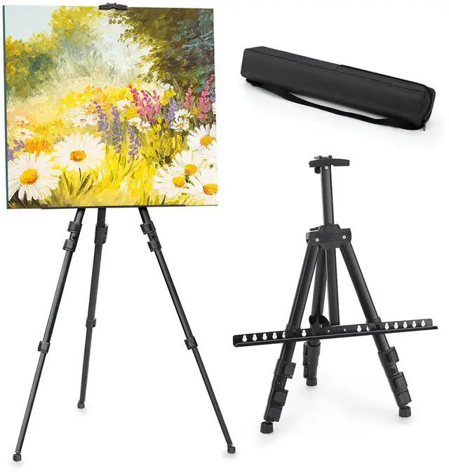 Main image of Easel Stand for Sign, Adjuastable Travel Art Canvas Holder with Portable Bag, Metal Tripod Poster Holder Stand Height from 17 to 66 inches, Black