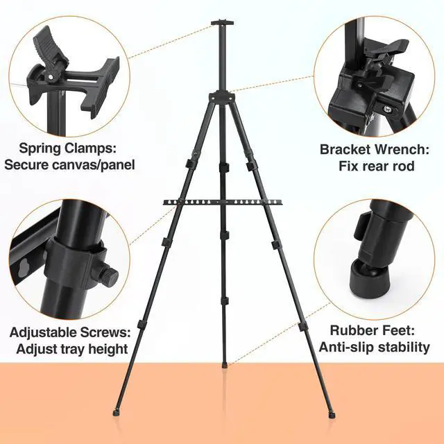 Alt view image 3 of 7 - Easel Stand for Sign, Adjuastable Travel Art Canvas Holder with Portable Bag, Metal Tripod Poster Holder Stand Height from 17 to 66 inches, Black