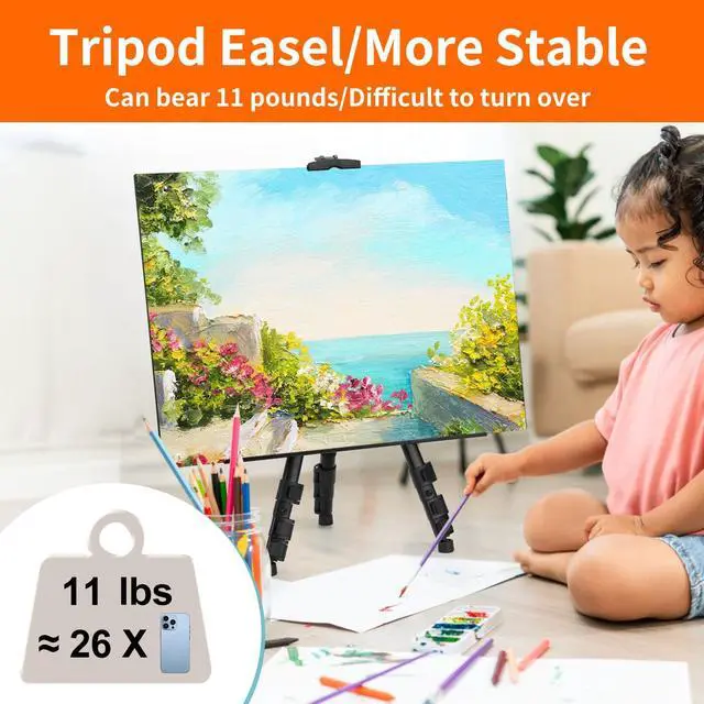 Alt view image 4 of 7 - Easel Stand for Sign, Adjuastable Travel Art Canvas Holder with Portable Bag, Metal Tripod Poster Holder Stand Height from 17 to 66 inches, Black