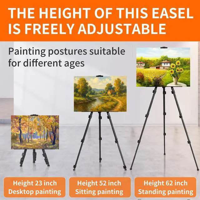 Alt view image 5 of 7 - Easel Stand for Sign, Adjuastable Travel Art Canvas Holder with Portable Bag, Metal Tripod Poster Holder Stand Height from 17 to 66 inches, Black