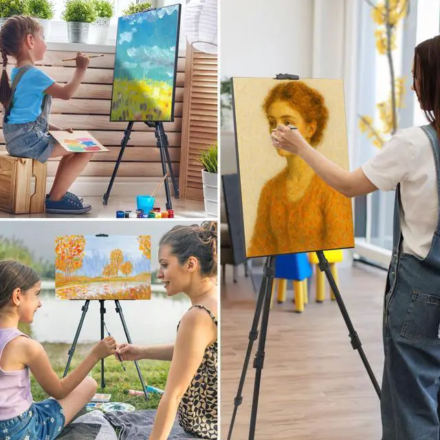 Alt view image 7 of 7 - Easel Stand for Sign, Adjuastable Travel Art Canvas Holder with Portable Bag, Metal Tripod Poster Holder Stand Height from 17 to 66 inches, Black