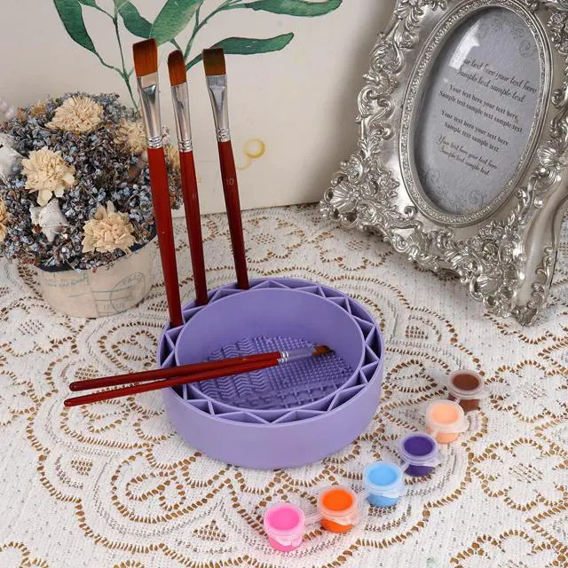 Alt view image 6 of 6 - Pen Brush Washer, Watercolor Brush Cleaner, Silicone Brush Bowl Clean, Brush Holder Cleaner, Watercolor Painting Water Cup for Acrylic Oil Painti (1Pcs Purple)