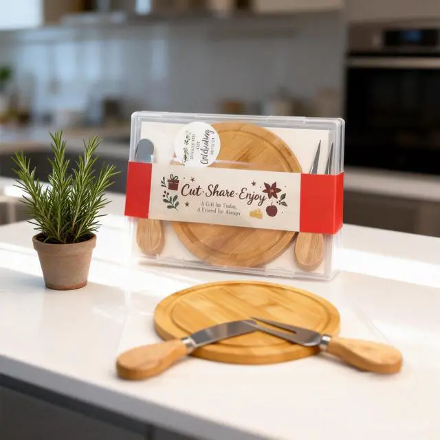Alt view image 3 of 7 - 6-Inch Bamboo Cheese Board Set with Knife & Fork, Personal Charcuterie Board & Dessert Plate, Reusable PP Storage Box, Gift-Ready for Wedding, Bridal Shower, Baby Shower, Party, 1 Pack