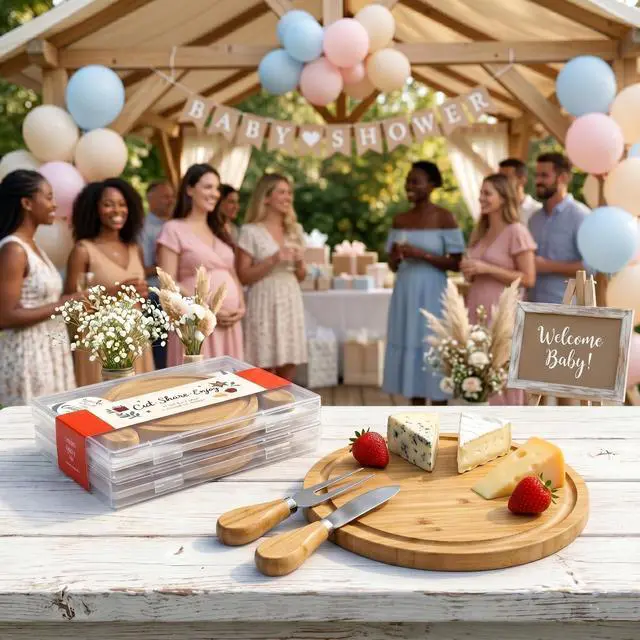 Alt view image 4 of 7 - 6-Inch Bamboo Cheese Board Set with Knife & Fork, Personal Charcuterie Board & Dessert Plate, Reusable PP Storage Box, Gift-Ready for Wedding, Bridal Shower, Baby Shower, Party, 1 Pack