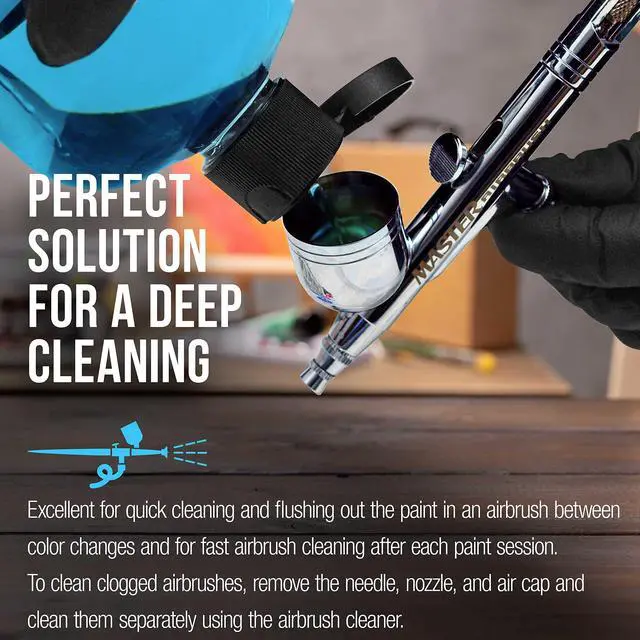Alt view image 4 of 6 - Cleaner, 16-Ounce Pint Bottle - Fast Acting Cleaning Solution, Quickly Remove Water-Based Acrylic Paint, Watercolor, Makeup - Clean Clogged Airbrushes, Brushes, Artist Tools