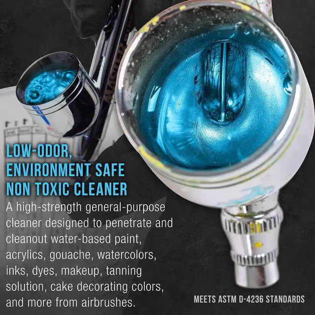 Alt view image 3 of 6 - Cleaner, 16-Ounce Pint Bottle - Fast Acting Cleaning Solution, Quickly Remove Water-Based Acrylic Paint, Watercolor, Makeup - Clean Clogged Airbrushes, Brushes, Artist Tools